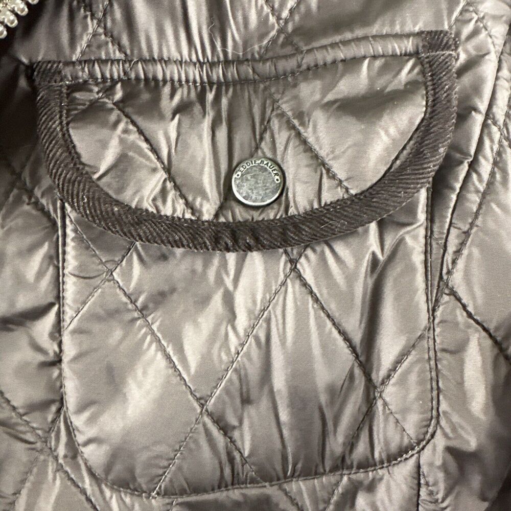 Eddie Bauer Brown Quilted Puffer Bomber Jacket Women's Size Large Zip Front - Picture 11 of 16